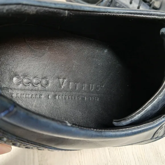 Ecco Navy Blue Leather Wingtip Oxford Dress Shoes Men’s Brogue Detail #1085