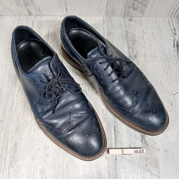 Ecco Navy Blue Leather Wingtip Oxford Dress Shoes Men’s Brogue Detail #1085