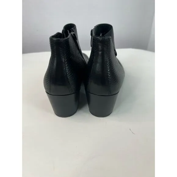 ECCO Touch 35 Women’s Black Leather 2 Side Zip Up Block Heel Ankle Boots Sz 10
