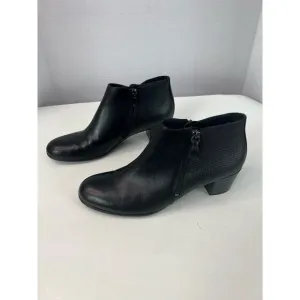 ECCO Touch 35 Women’s Black Leather 2 Side Zip Up Block Heel Ankle Boots Sz 10