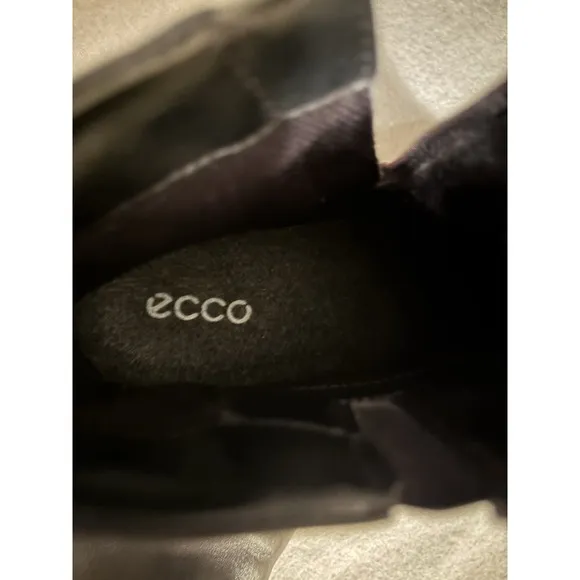 Ecco Womens EU 39 US 8/8.5 Sleek Black Leather Ankle Boots Moto Wedge Zip EUC