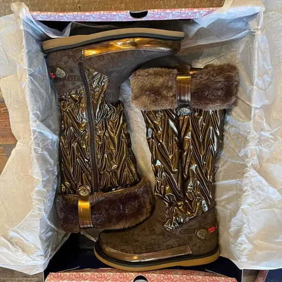 Ed Hardy Brown/Bronze Faux Fur Oslo Boot 8