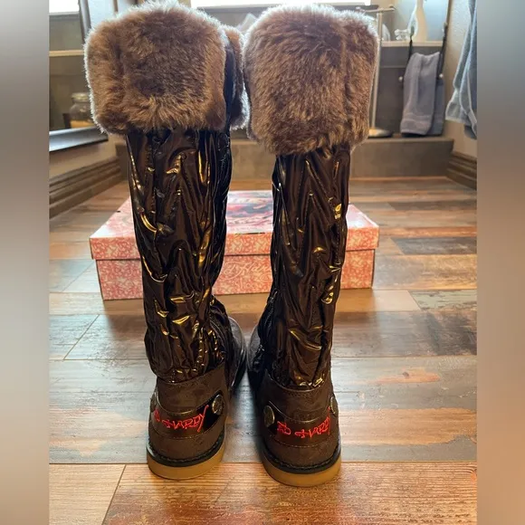 Ed Hardy Brown/Bronze Faux Fur Oslo Boot 8