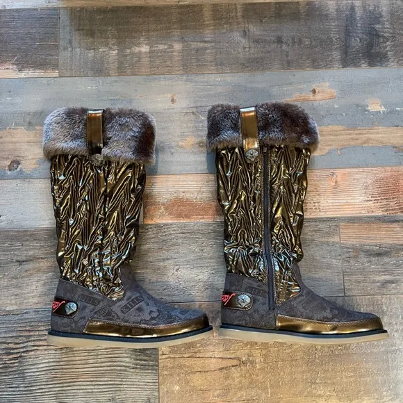 Ed Hardy Brown/Bronze Faux Fur Oslo Boot 8