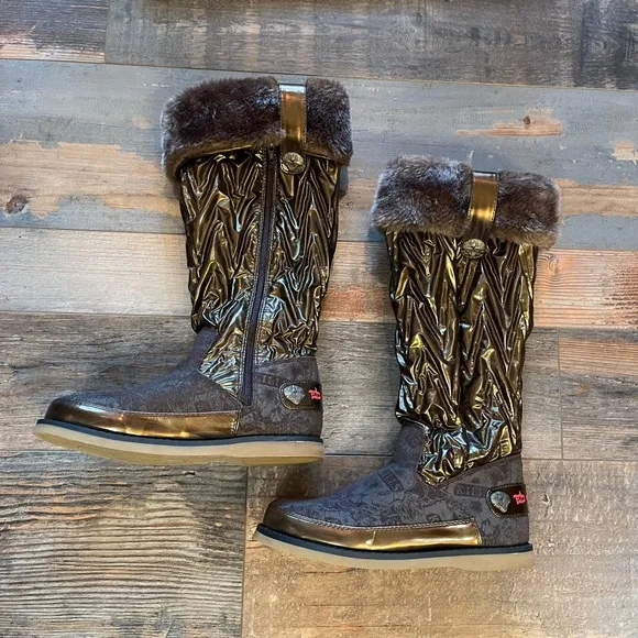 Ed Hardy Brown/Bronze Faux Fur Oslo Boot 8