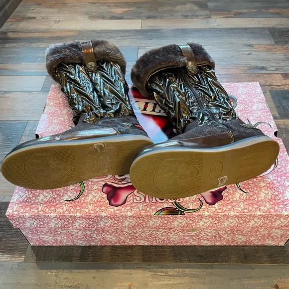 Ed Hardy Brown/Bronze Faux Fur Oslo Boot 8