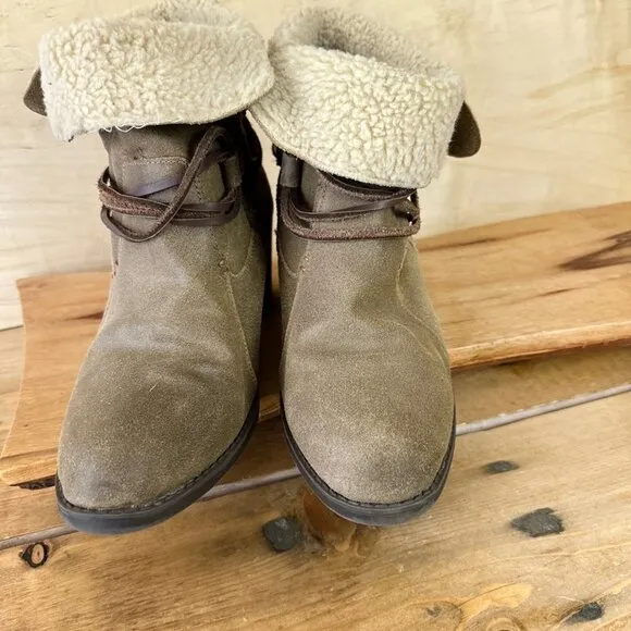 Eddie Bauer‎ Louise Suede Boots Booties Tan Sherpa Cuff 8.5