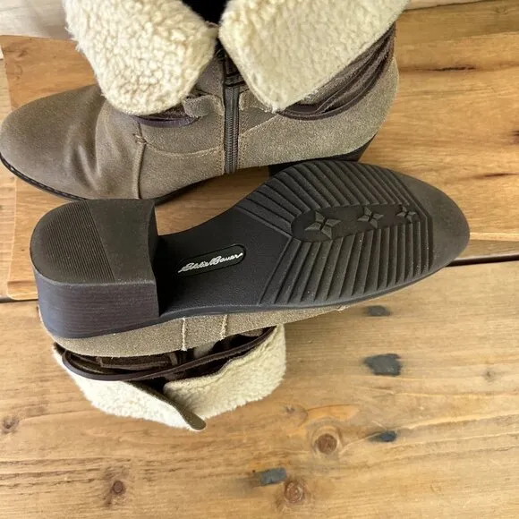 Eddie Bauer‎ Louise Suede Boots Booties Tan Sherpa Cuff 8.5
