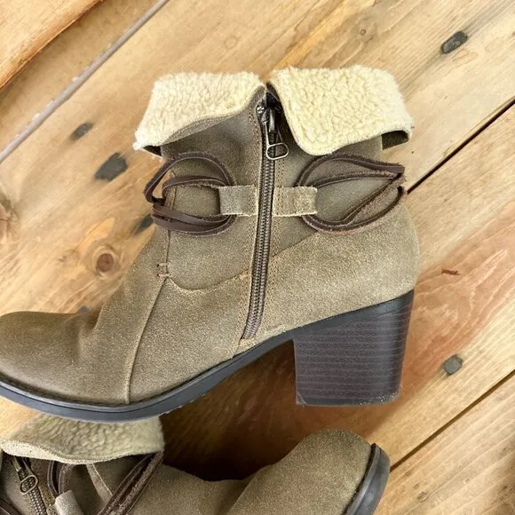 Eddie Bauer‎ Louise Suede Boots Booties Tan Sherpa Cuff 8.5