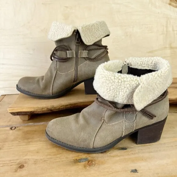 Eddie Bauer‎ Louise Suede Boots Booties Tan Sherpa Cuff 8.5