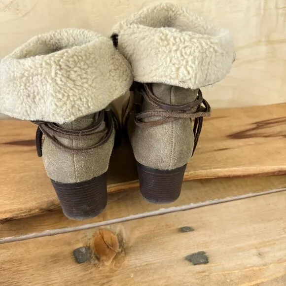 Eddie Bauer‎ Louise Suede Boots Booties Tan Sherpa Cuff 8.5