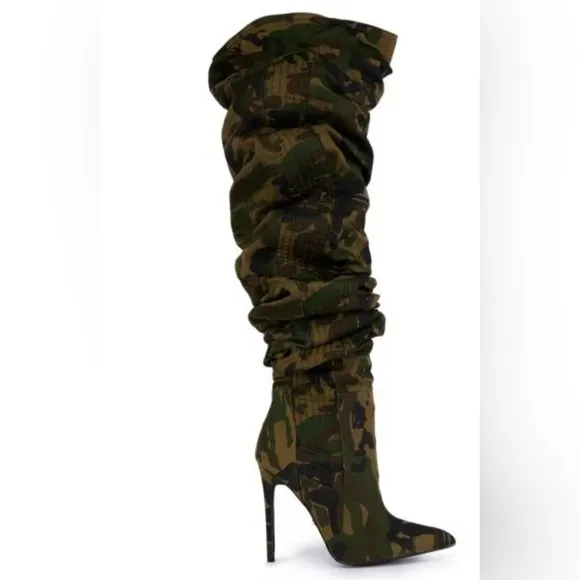 Edgy, trendy, urban camouflage slouchy, knee high boots. Strut your stuf…