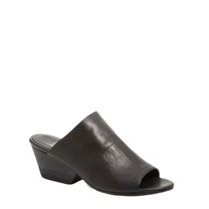 Eileen Fisher JuJu Black Leather Slip‎ On Peep Toe Slides Mules Heels Sandals