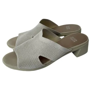 Eileen Fisher Naja Stretch Knit Block Heels Cream Slide Sandals Size 9.5