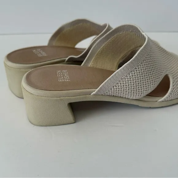 Eileen Fisher Naja Stretch Knit Block Heels Cream Slide Sandals Size 9.5