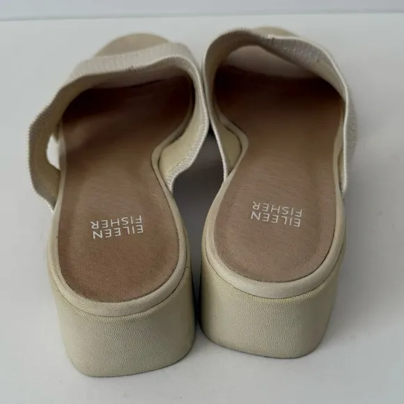 Eileen Fisher Naja Stretch Knit Block Heels Cream Slide Sandals Size 9.5