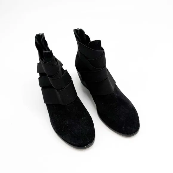 Eileen Fisher Willis Black Suede Strappy Booties, Size 7.5