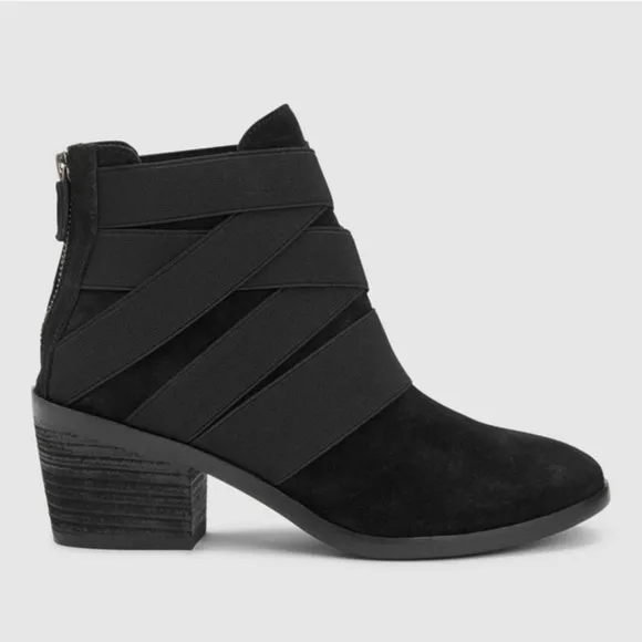 Eileen Fisher Willis Black Suede Strappy Booties, Size 7.5