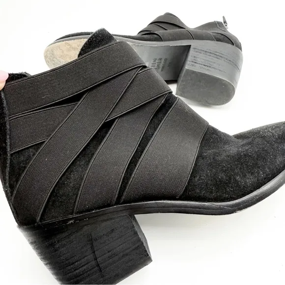 Eileen Fisher Willis Black Suede Strappy Booties, Size 7.5