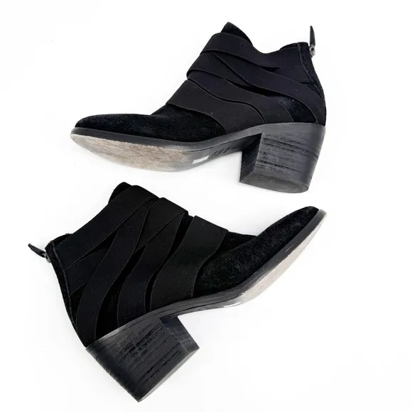 Eileen Fisher Willis Black Suede Strappy Booties, Size 7.5