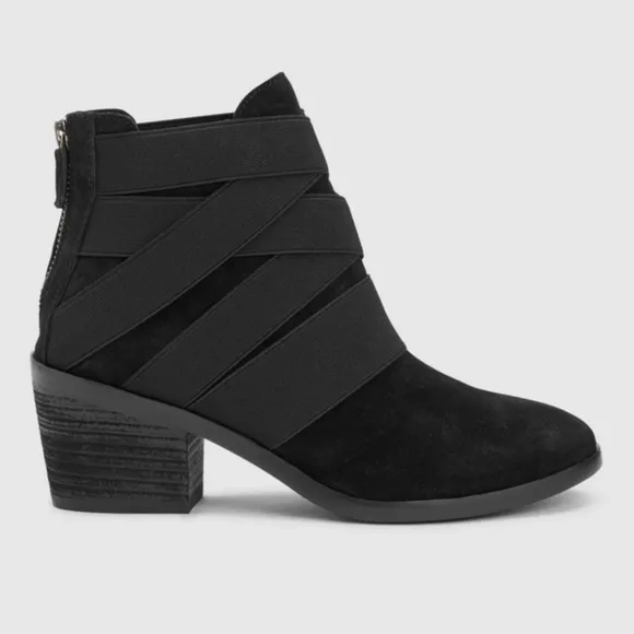 Eileen Fisher Willis Black Suede Strappy Booties, Size 7.5