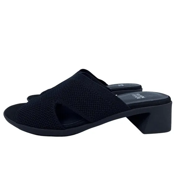 Eileen Fisher Womens Naja Stretch Knit Block Heel Slide Sandals 8.5 M Black