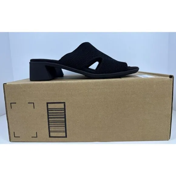 Eileen Fisher Womens Naja Stretch Knit Block Heel Slide Sandals 8.5 M Black