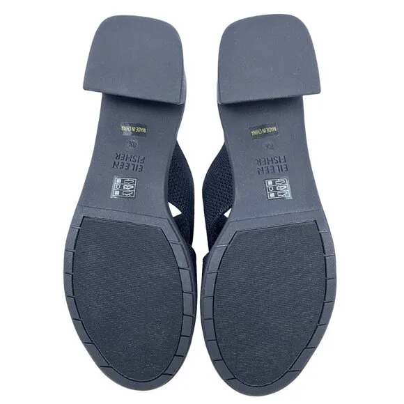Eileen Fisher Womens Naja Stretch Knit Block Heel Slide Sandals 8.5 M Black