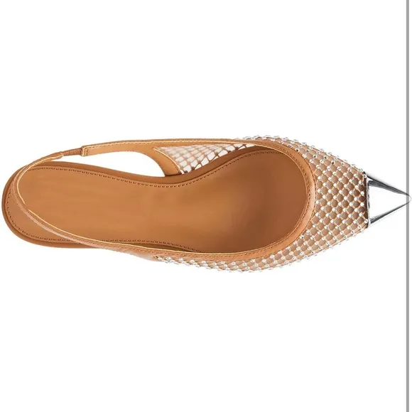 Elegant Tan and Silver Women's Slingback Flats