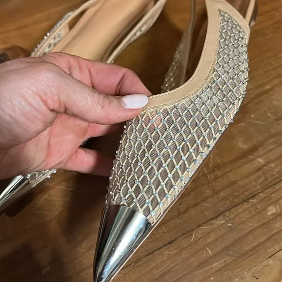 Elegant Tan and Silver Women's Slingback Flats