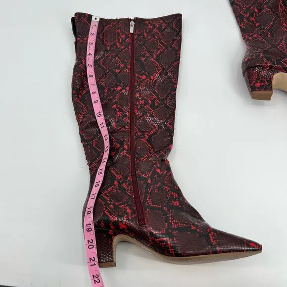 Eloquii Domenique red snakeskin knee high faux leather zip up boots size 8 wide