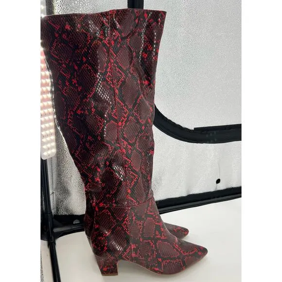 Eloquii Domenique red snakeskin knee high faux leather zip up boots size 8 wide