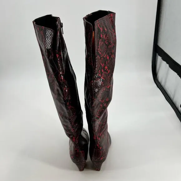 Eloquii Domenique red snakeskin knee high faux leather zip up boots size 8 wide