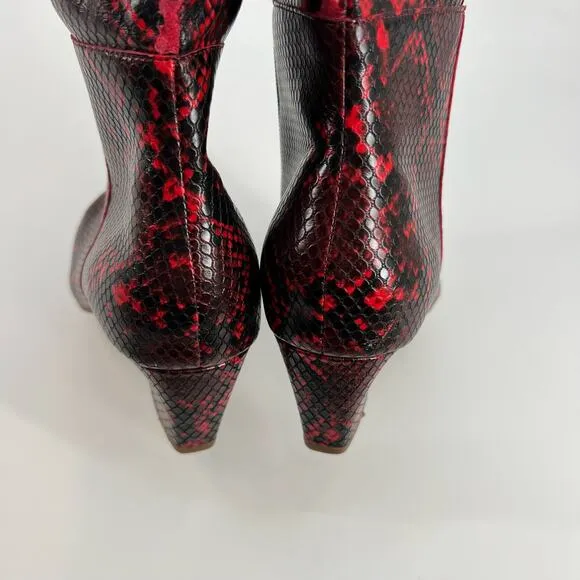 Eloquii Domenique red snakeskin knee high faux leather zip up boots size 8 wide