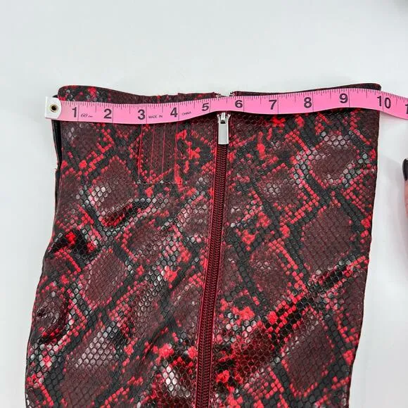 Eloquii Domenique red snakeskin knee high faux leather zip up boots size 8 wide
