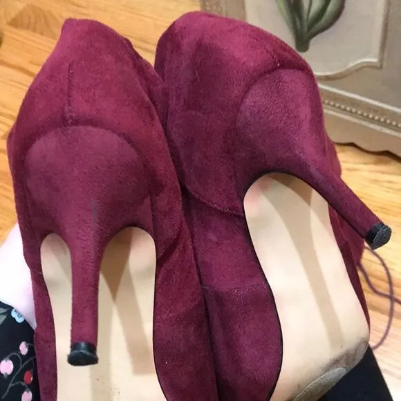 Eloquii Over the Knee Boots Burgandy Faux Suede Sz 7W