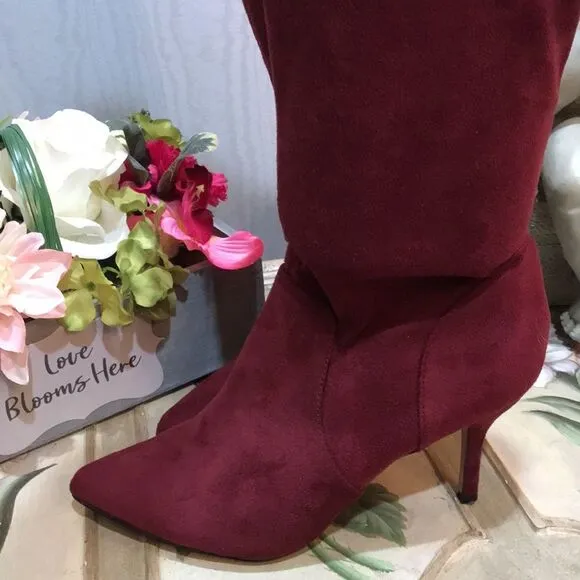 Eloquii Over the Knee Boots Burgandy Faux Suede Sz 7W