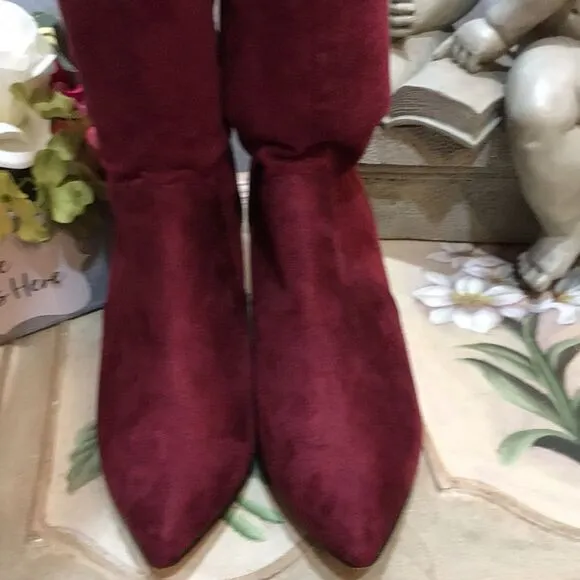 Eloquii Over the Knee Boots Burgandy Faux Suede Sz 7W