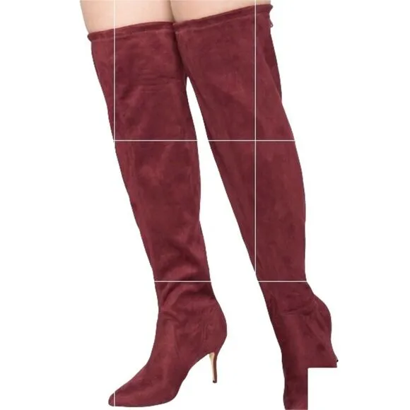 Eloquii Over the Knee Boots Burgandy Faux Suede Sz 7W