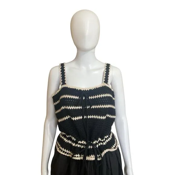 En Saison Black Natural Lucia Dress Sleeveless Crochet Beach Size Large