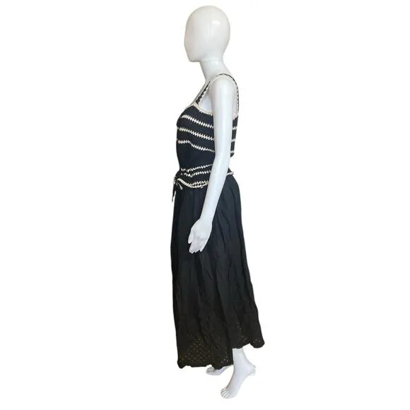 En Saison Black Natural Lucia Dress Sleeveless Crochet Beach Size Large