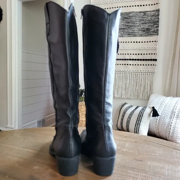 Enzo Tesoti Black Leather Pointy Toe High Zip Shaft Heel Boots Made In Spain 9.5