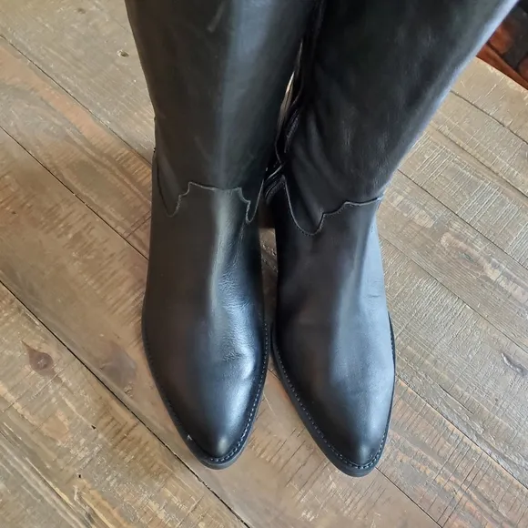 Enzo Tesoti Black Leather Pointy Toe High Zip Shaft Heel Boots Made In Spain 9.5