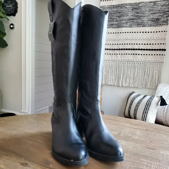Enzo Tesoti Black Leather Pointy Toe High Zip Shaft Heel Boots Made In Spain 9.5