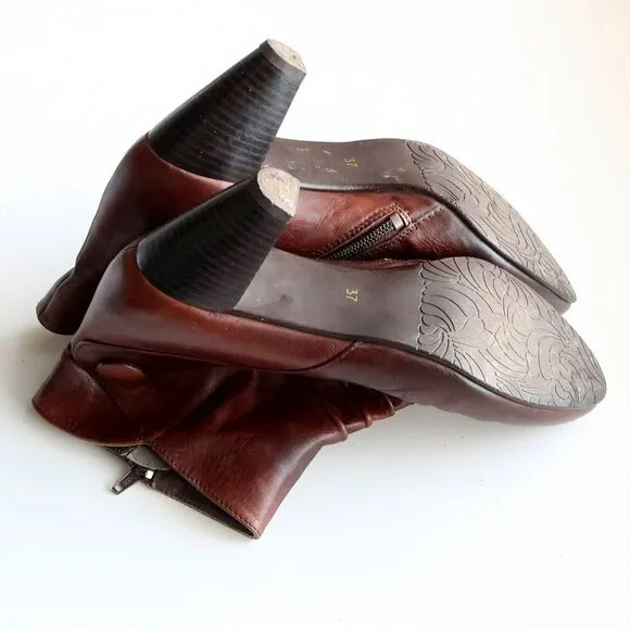 Eric Michael Brown Leather Almond Toe Heeled Ankle Boots Booties Size 7