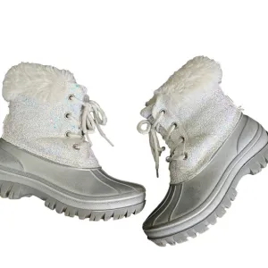 EUC Girls Size 1 London Fog White Glitter Duck Boot Winter Boots