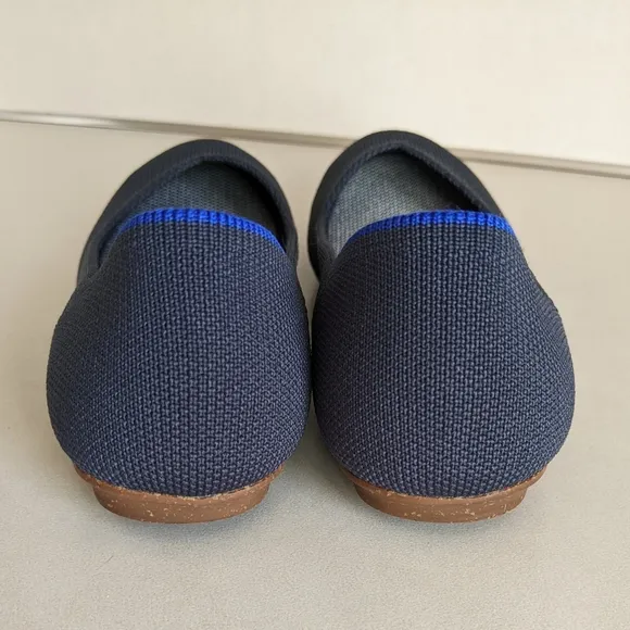EUC Rothy's The Flat Navy Blue 001-294 Size 5 Round Toe Knit Slip On Shoe Office