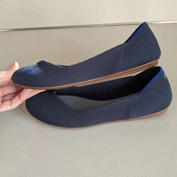 EUC Rothy's The Flat Navy Blue 001-294 Size 5 Round Toe Knit Slip On Shoe Office