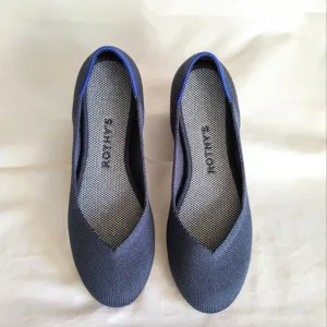 EUC Rothy's The Flat Navy Blue 001-294 Size 5 Round Toe Knit Slip On Shoe Office