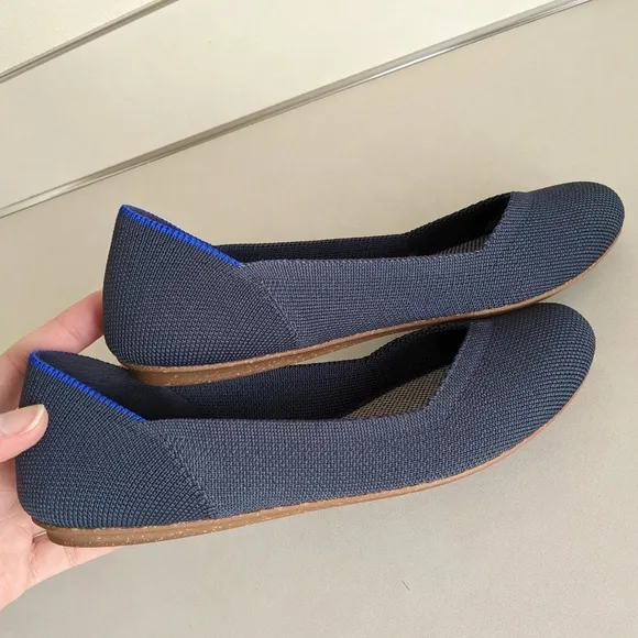 EUC Rothy's The Flat Navy Blue 001-294 Size 5 Round Toe Knit Slip On Shoe Office